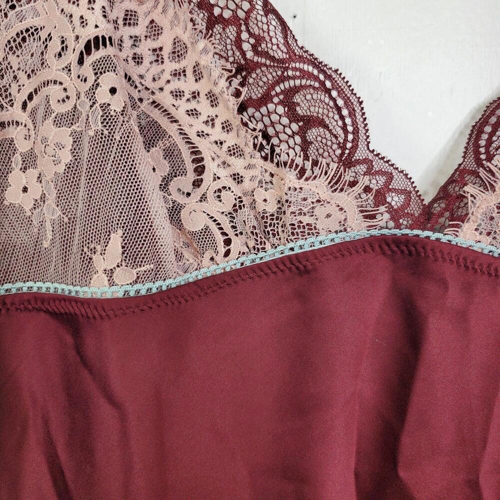 In Bloom Top Womens Small Lingerie Babydoll Slip Tan Lace Sexy Cami Burgundy Y2K - Picture 2 of 9